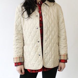 Burberry Diamond Quilt Nova Check Snap Front Jacket Size Large